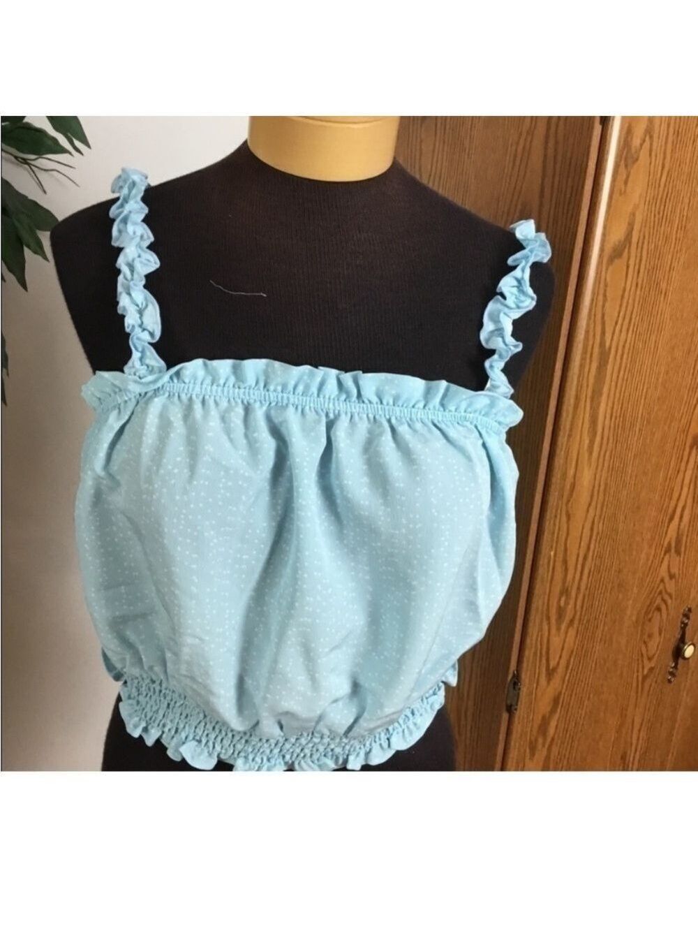 Lily Rose by Kohl’s Aqua Polka Dot Ruffle Smocked Tank Top XL - Picture 2 of 11